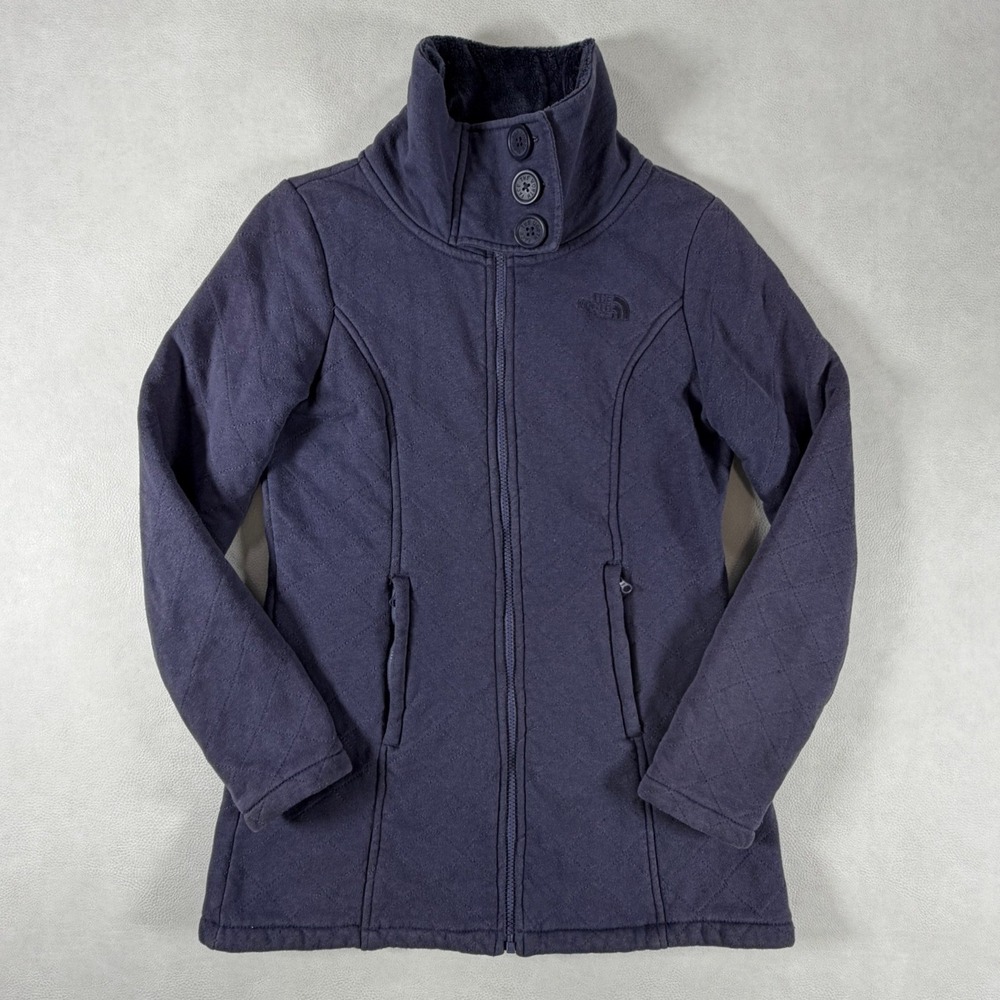 The North Face Womens Small Indigo Quilted Fleece Funnel Neck Full Zip Jacket